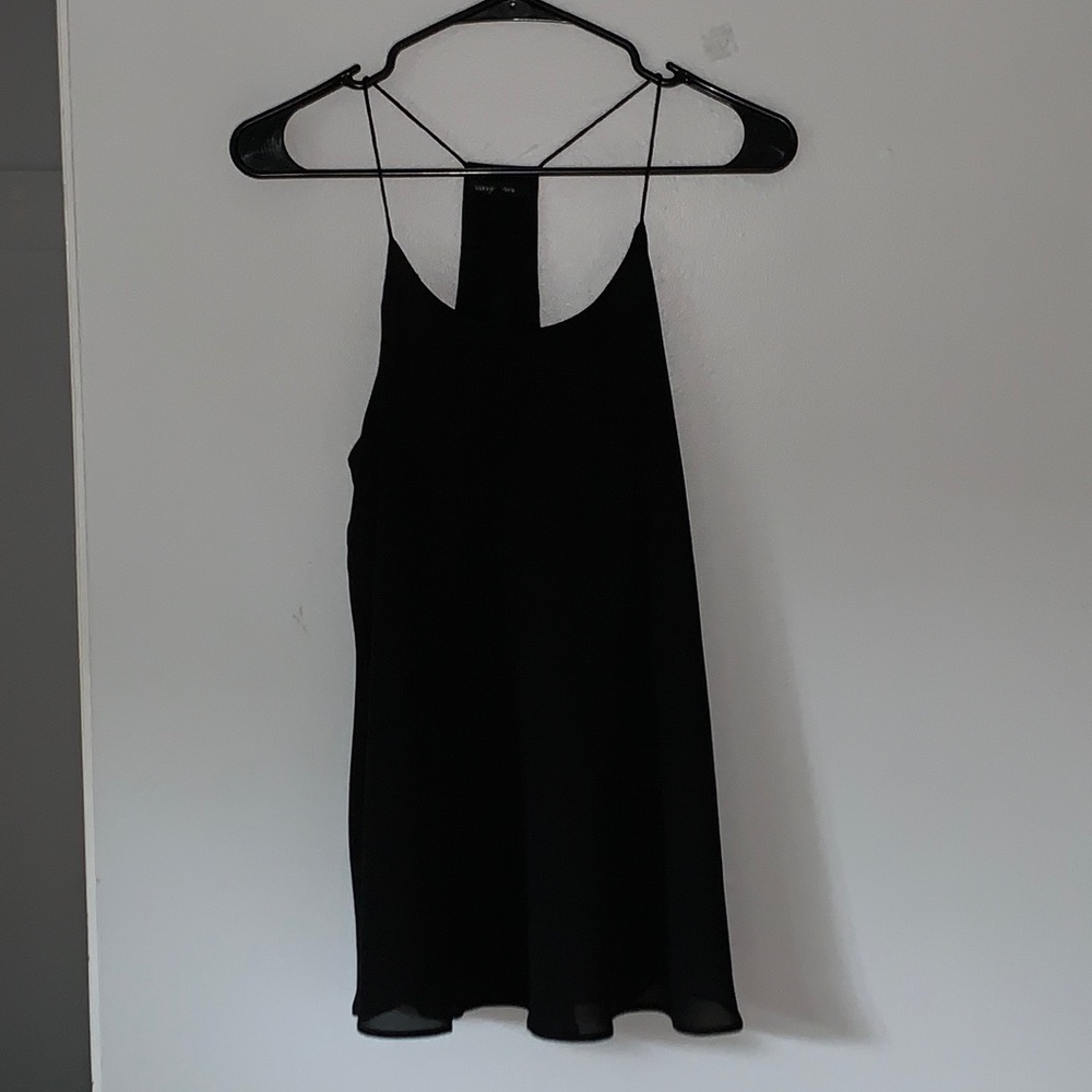 Black, razor-back chiffon tank top